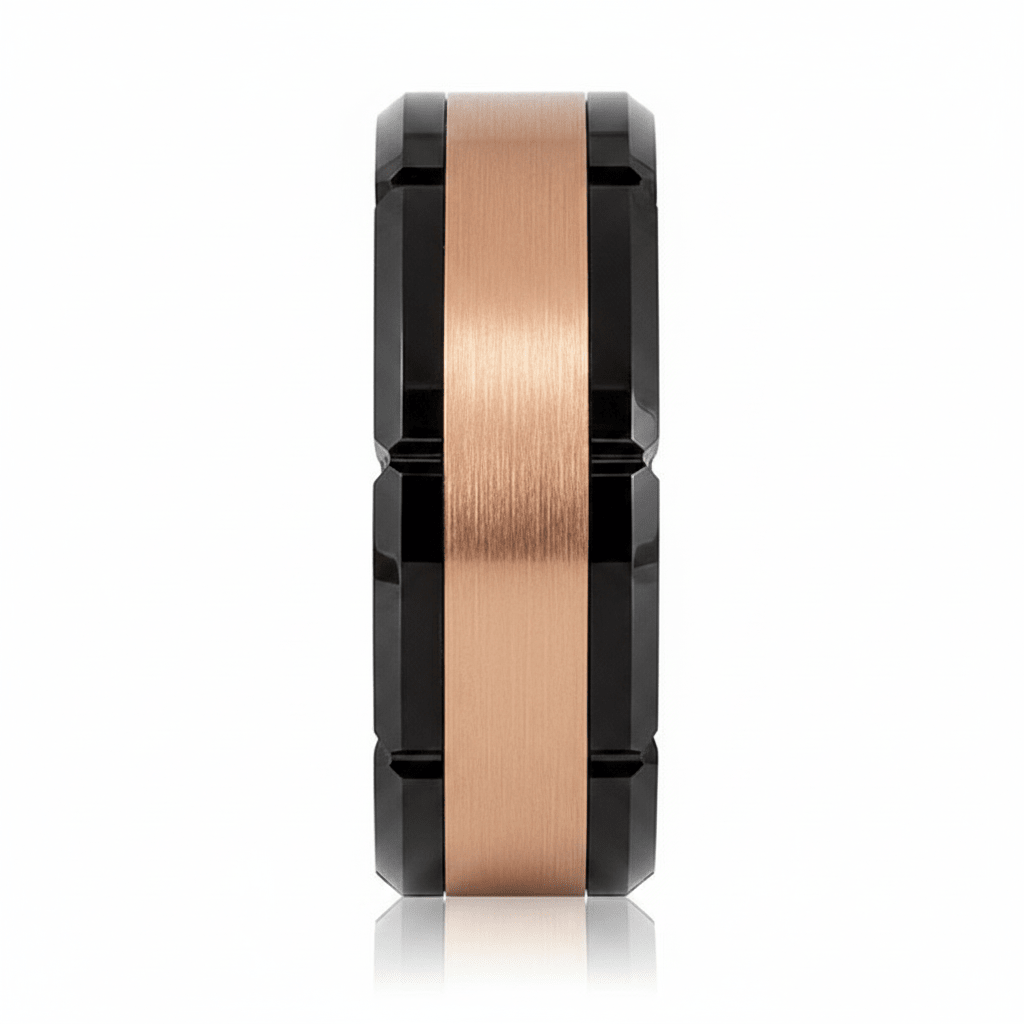 JOLT — Front-facing straight-on view — men's tungsten wedding ring.