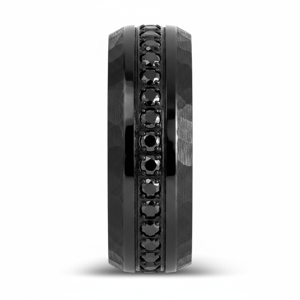 JUNCOS — Front-facing straight-on view — men's tungsten wedding ring.