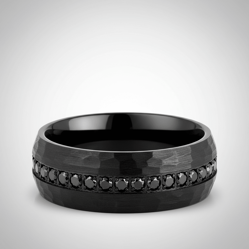 JUNCOS — Center-through axial view — men's tungsten wedding ring.