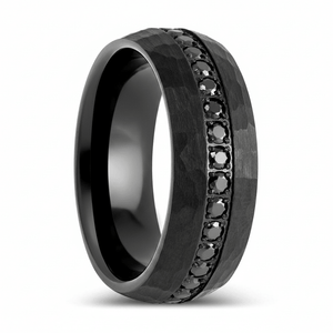 JUNCOS — Hero product shot — men's tungsten wedding ring.