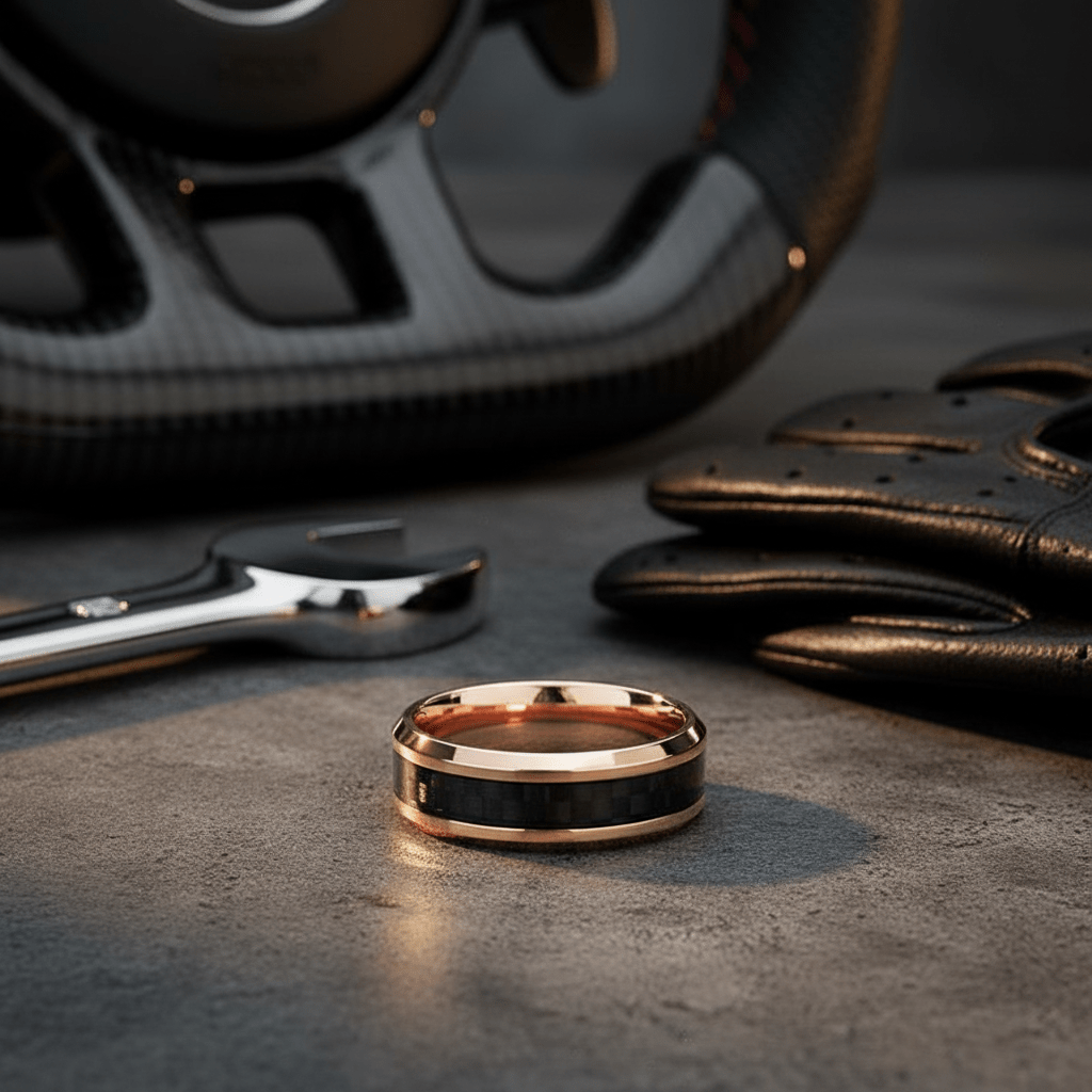 KAHLO — close-up detail — men's tungsten carbide wedding ring | Aydins Jewelry