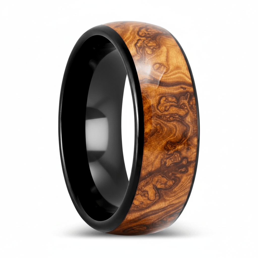 KEMPS — Hero product shot — men's tungsten wedding ring.
