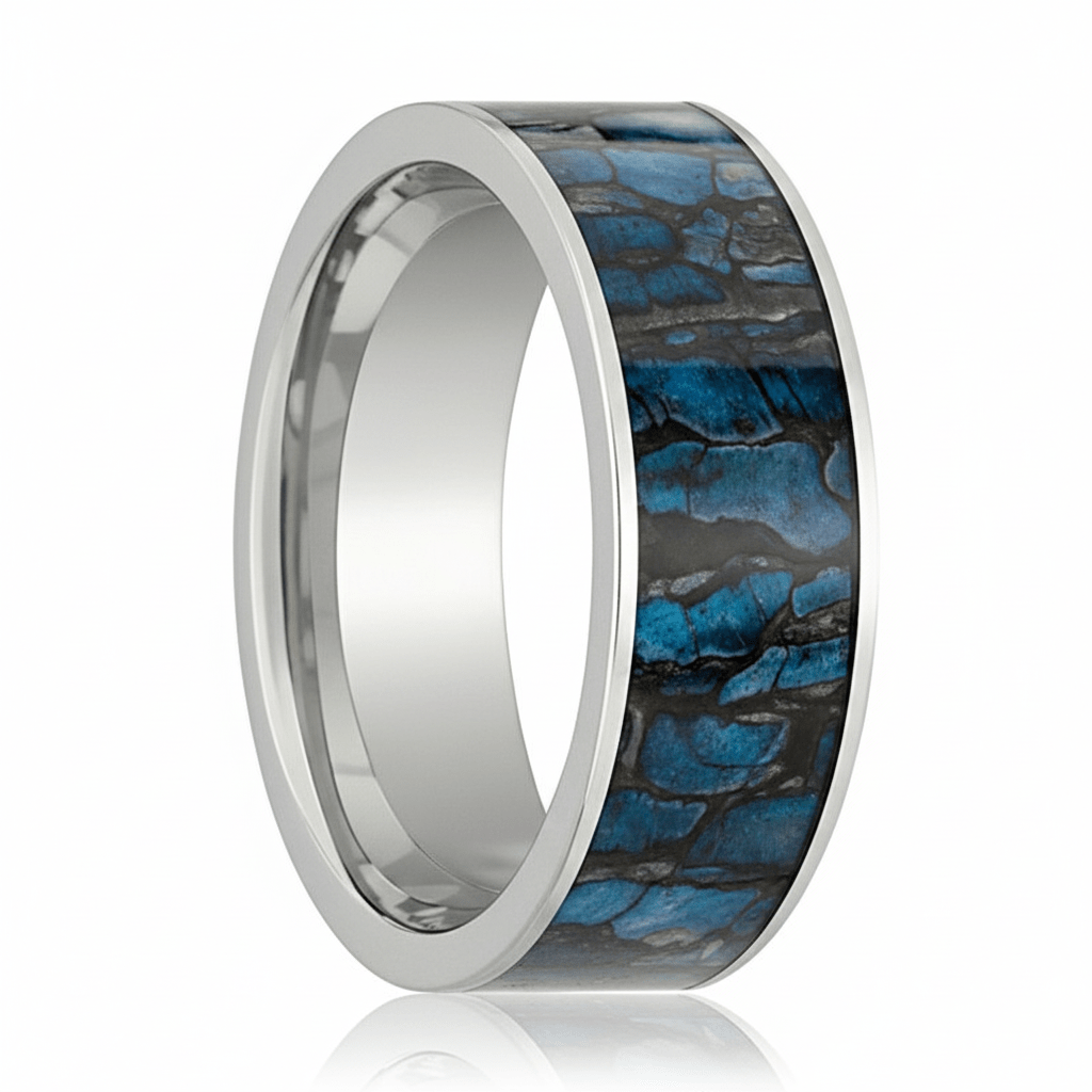 Dinosaur Bone inlay 14k yellow gold wedding band 8mm, additional view 6