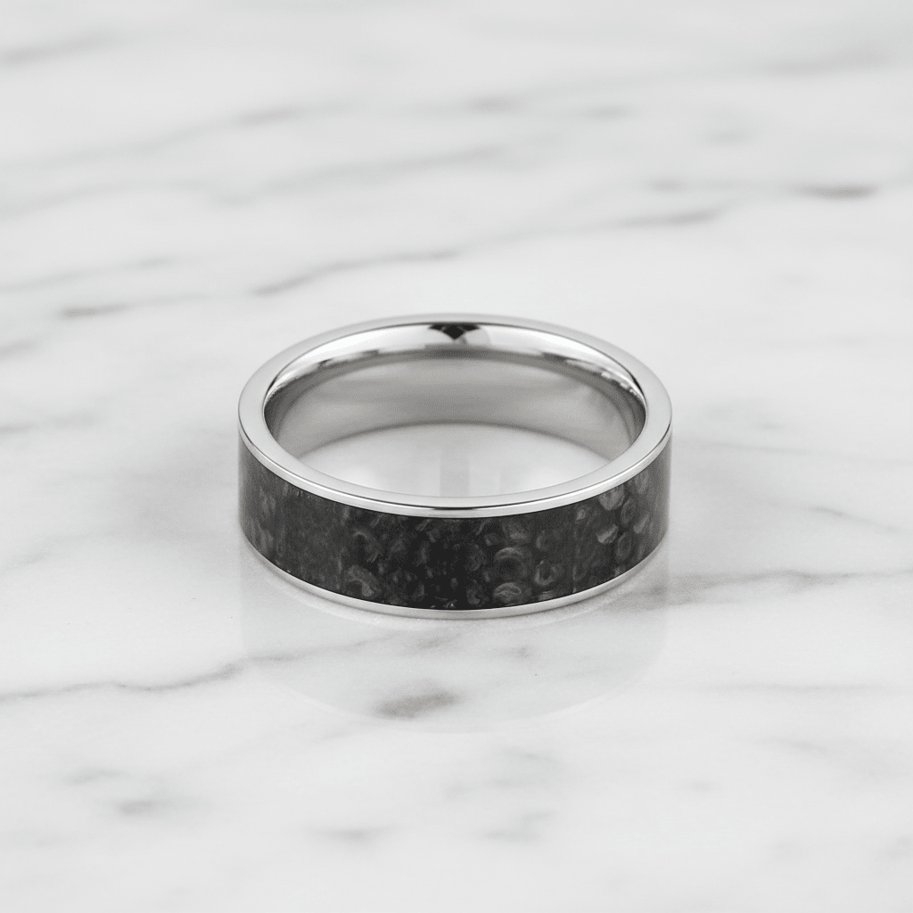 Dinosaur Bone inlay 14k yellow gold wedding band 8mm, additional view 10