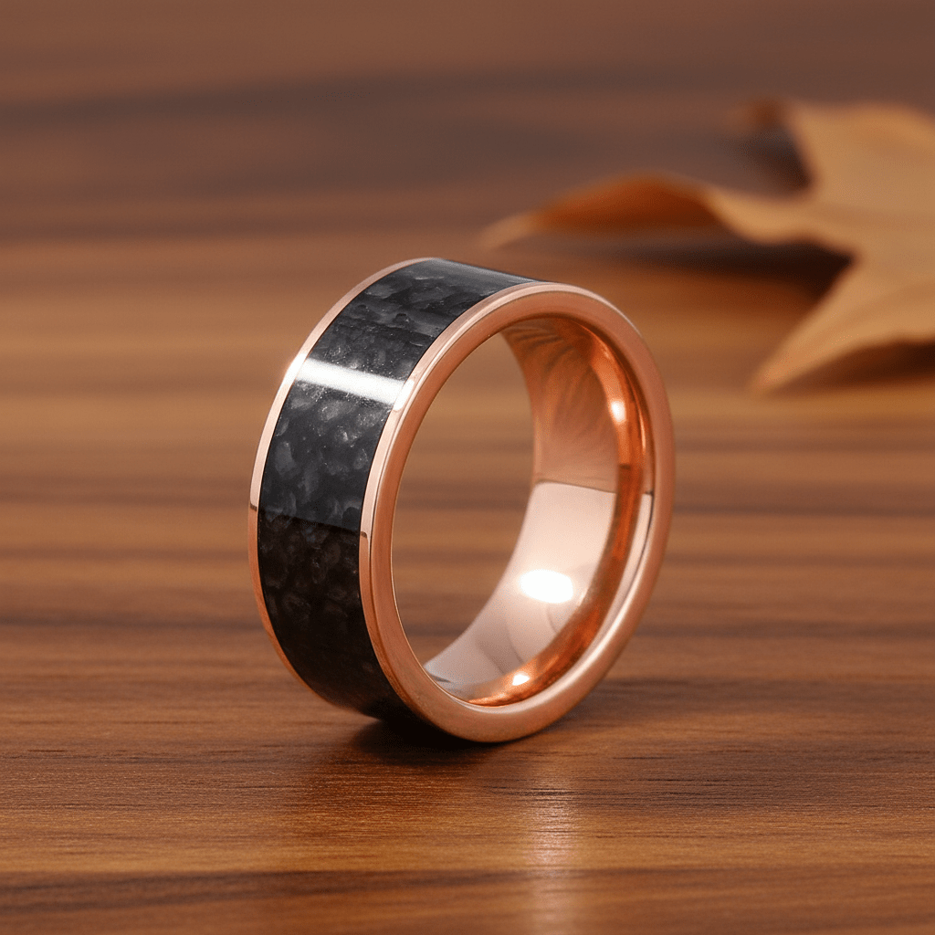 Dinosaur Bone inlay 14k yellow gold wedding band 8mm, additional view 11