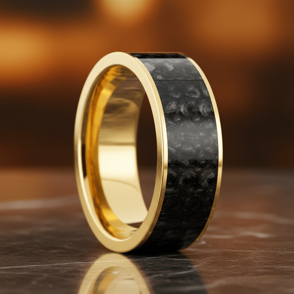 Dinosaur Bone inlay 14k yellow gold wedding band 8mm, additional view 9