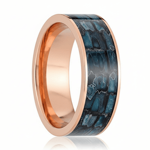 Dinosaur Bone inlay 14k yellow gold wedding band 8mm, close-up of inlay