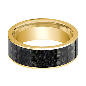 Dinosaur Bone inlay 14k yellow gold wedding band 8mm, angled view