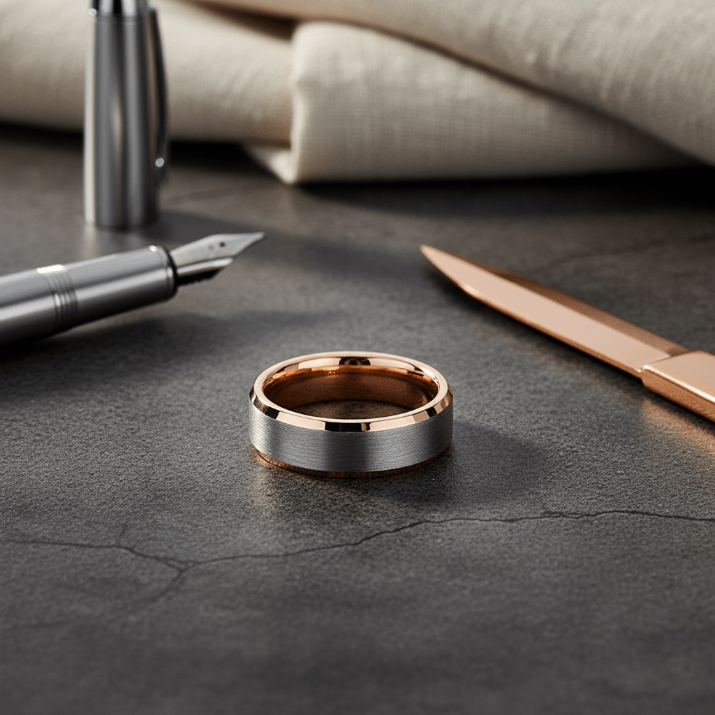 KINGRAY — close-up detail — men's tungsten carbide wedding ring | Aydins Jewelry