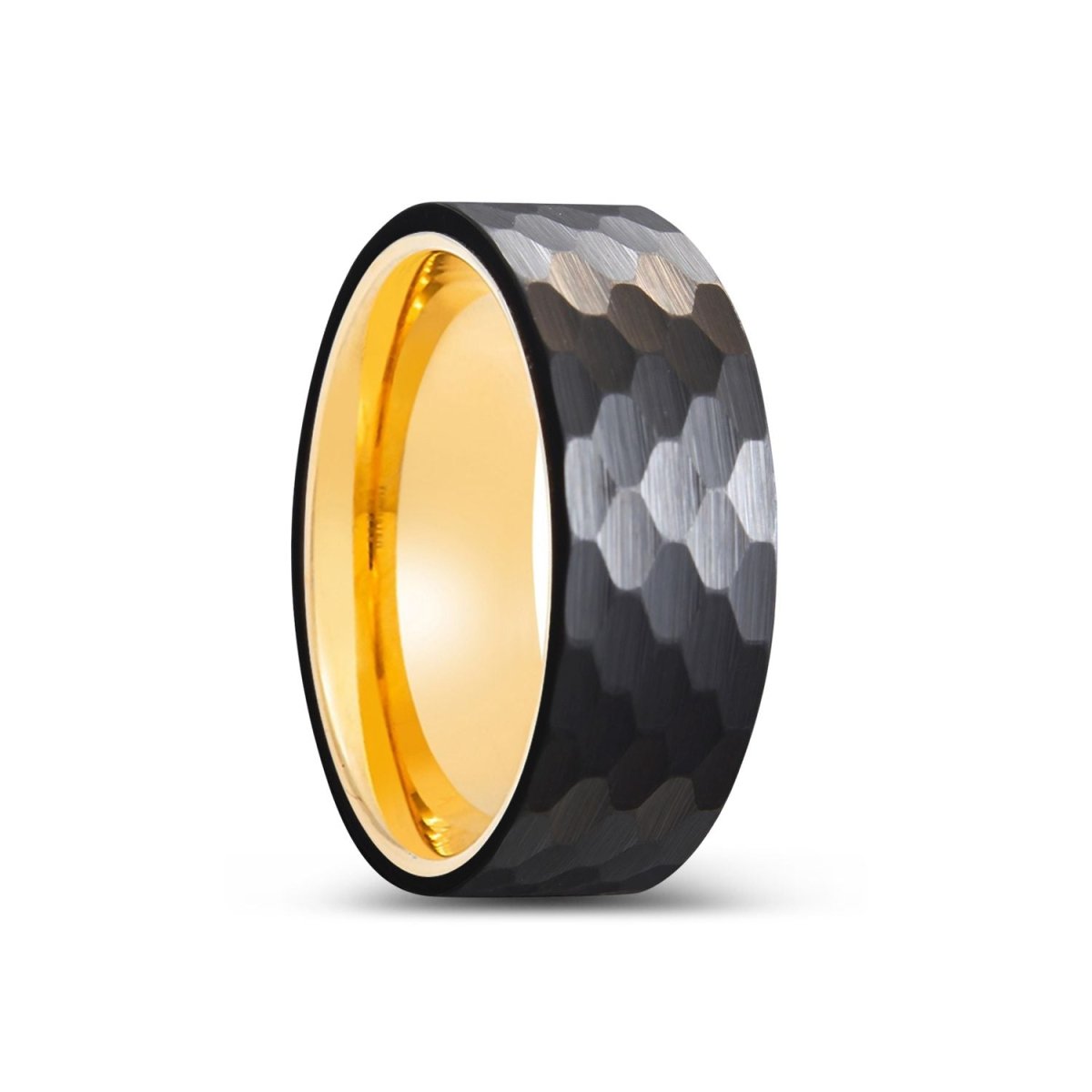 KNOX gold tungsten ring with black hammered center - main view