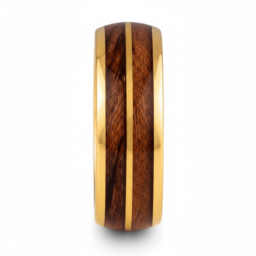 KOAFLARE — Front-facing straight-on view — men's tungsten wedding ring.