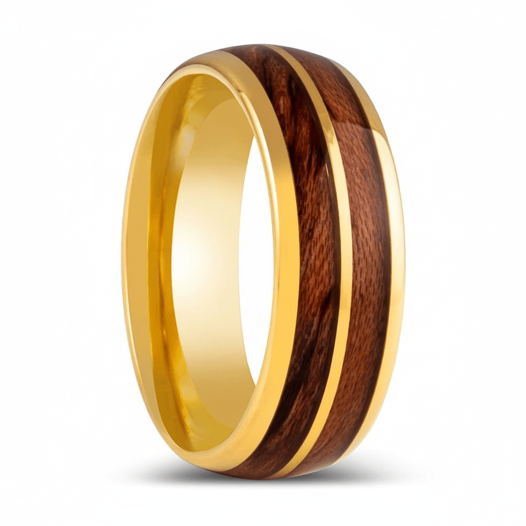 KOAFLARE — Hero product shot — men's tungsten wedding ring.