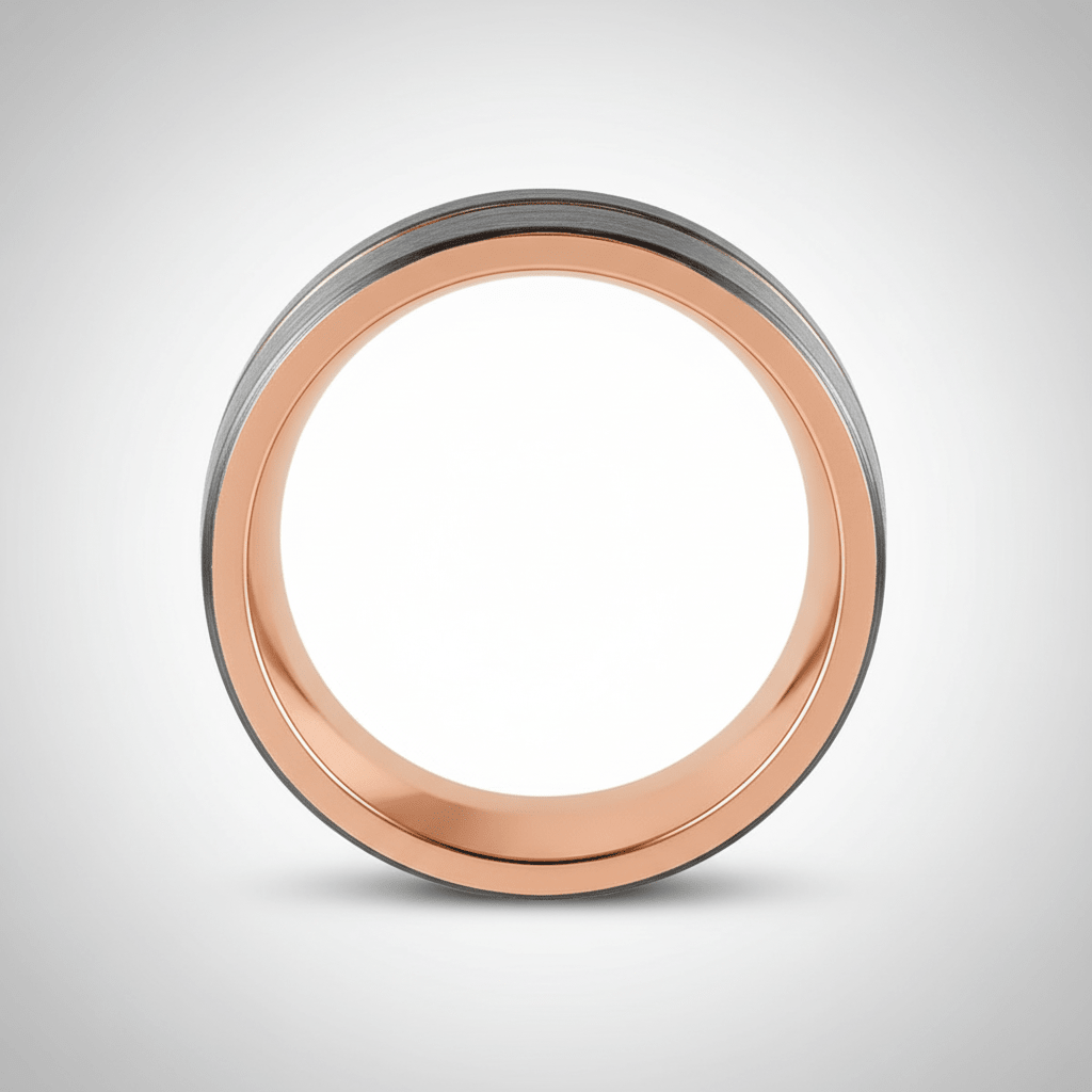 KORAI — Center-through axial view — men's tungsten wedding ring.