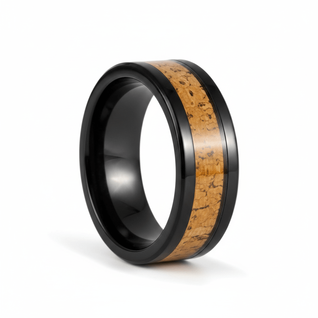 LANG — Hero product shot — men's tungsten wedding ring.