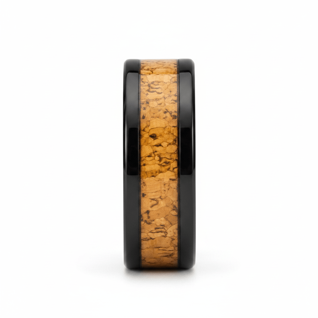 LANG — Front-facing straight-on view — men's tungsten wedding ring.
