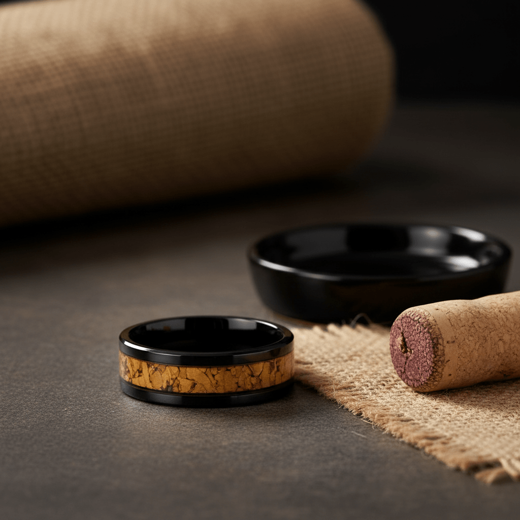 LANG — Editorial masculine still life — men's tungsten wedding ring.