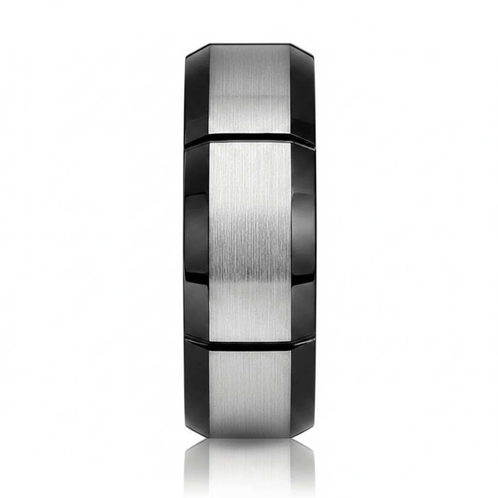 LATTICE — angled view — men's tungsten carbide wedding ring | Aydins Jewelry