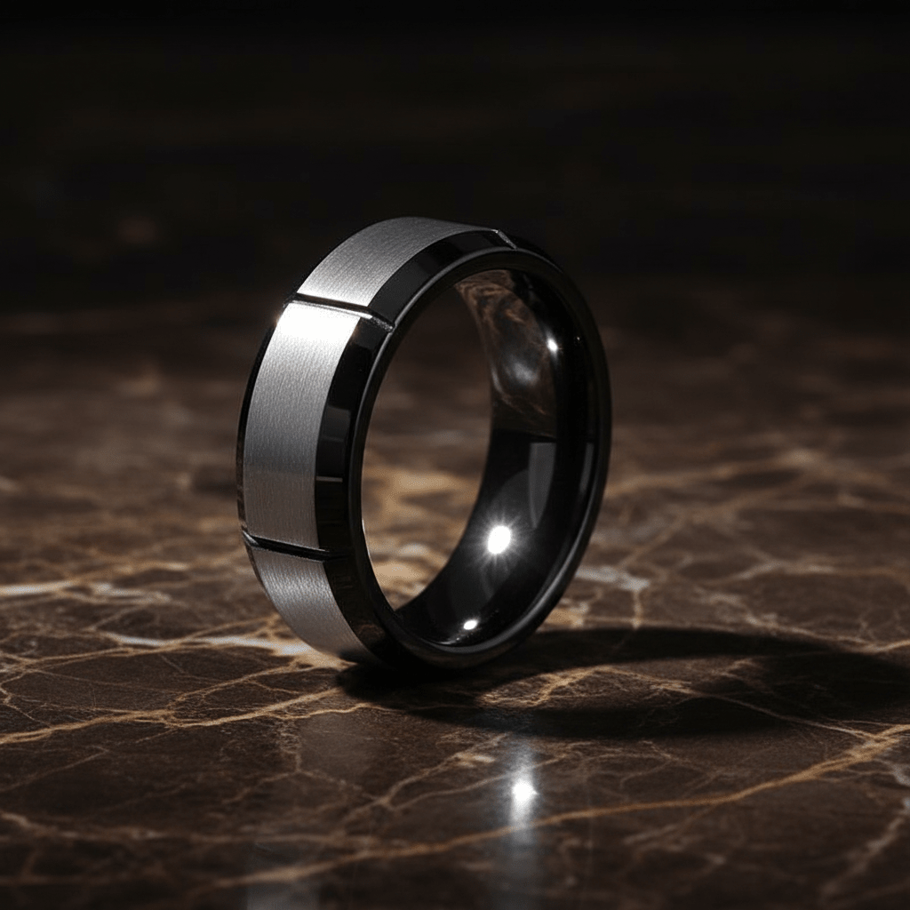 LATTICE — detail view — men's tungsten carbide wedding ring | Aydins Jewelry