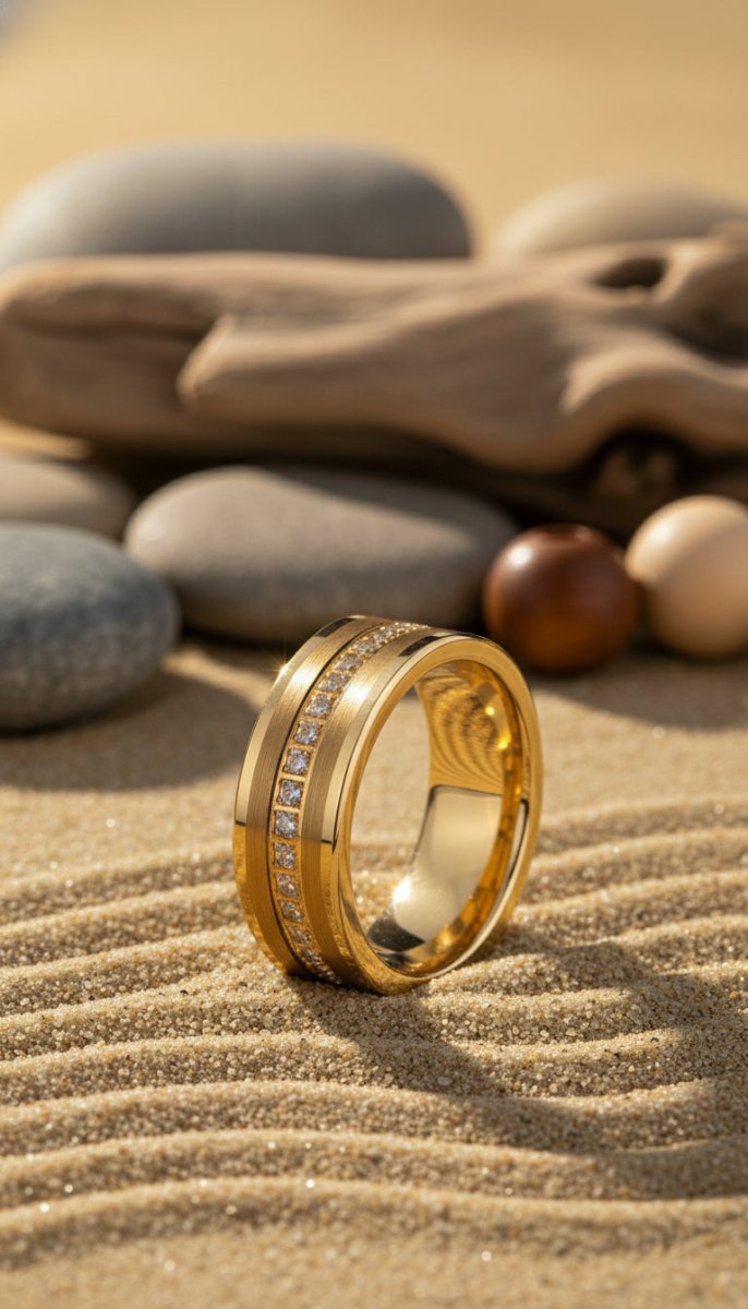 LEGEND | Gold Tungsten CZ Eternity Wedding Ring - 8mm lifestyle photography