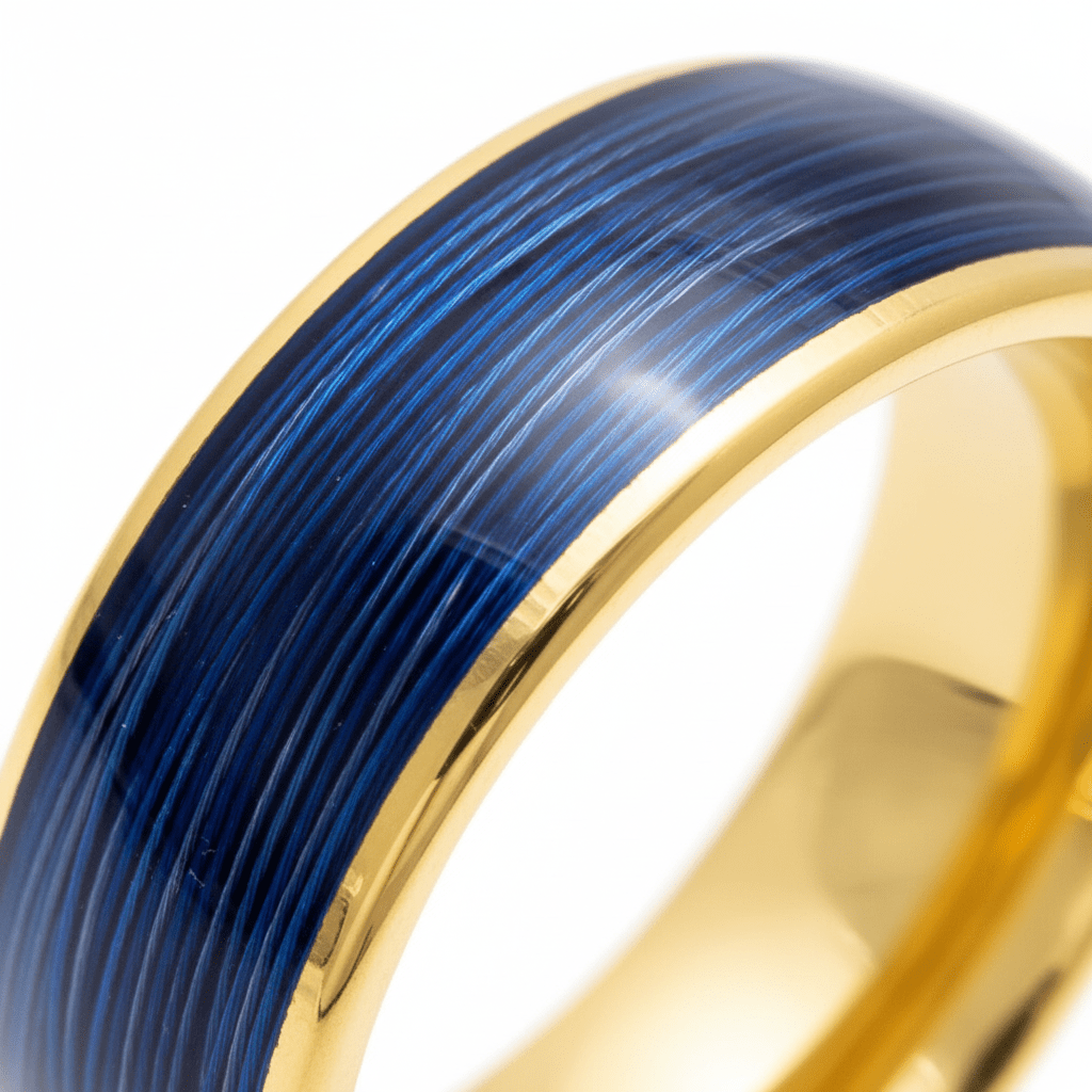 LEHRI — Extreme macro detail — men's tungsten wedding ring.