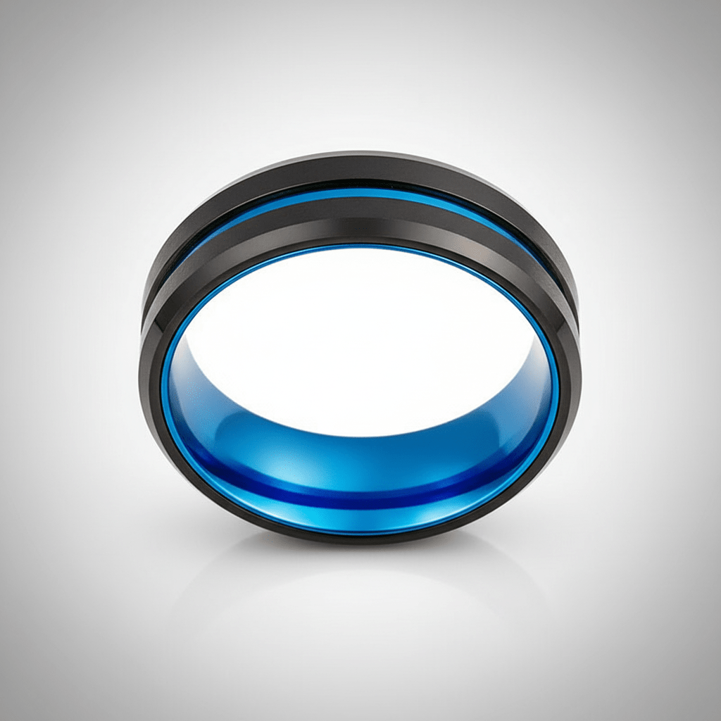 LELRA — Center-through axial view — men's tungsten wedding ring.