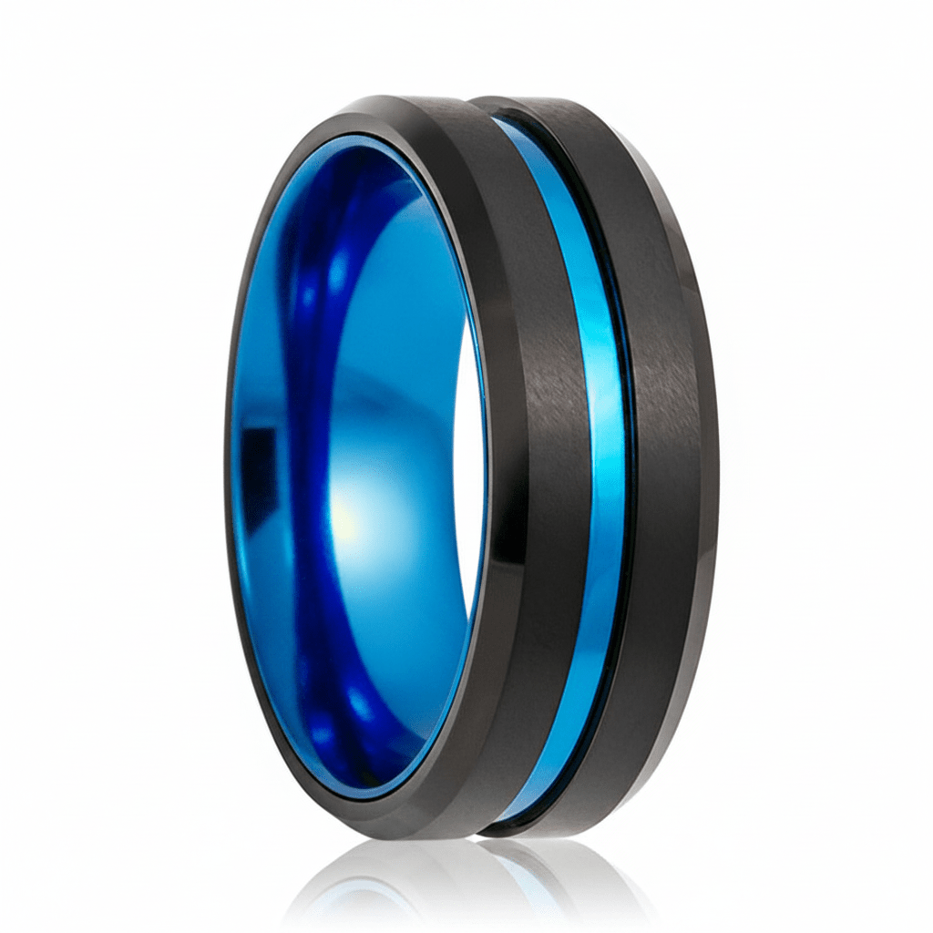 LELRA — Hero product shot — men's tungsten wedding ring.