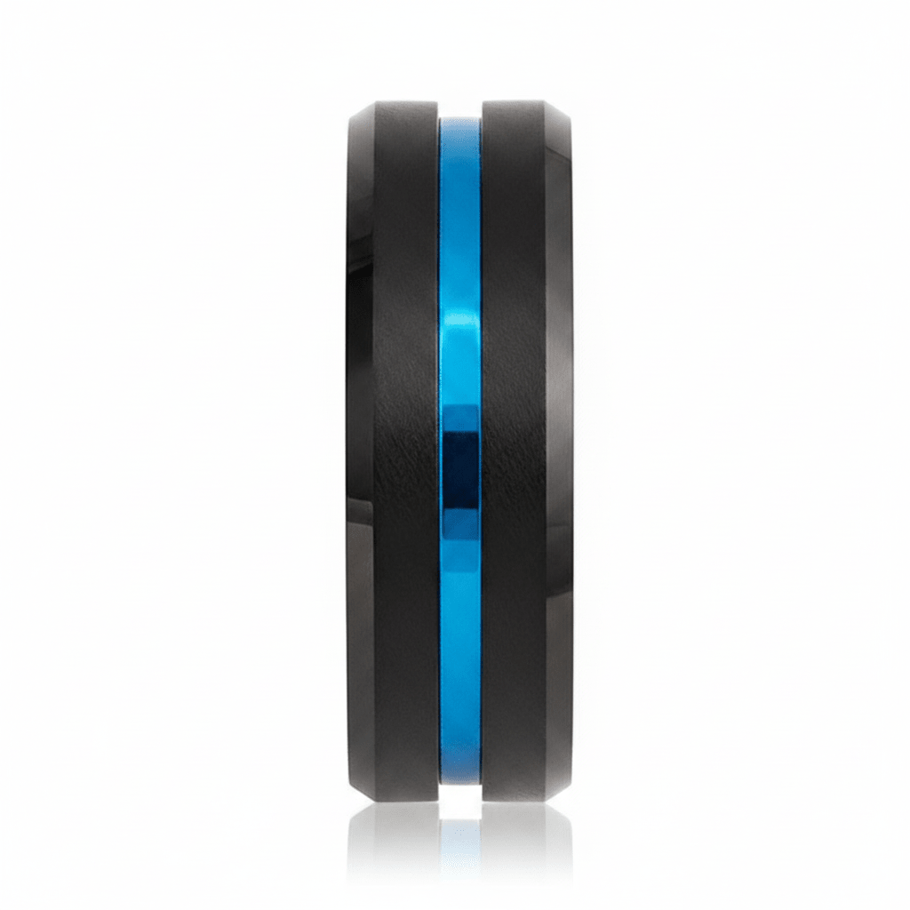 LELRA — Front-facing straight-on view — men's tungsten wedding ring.
