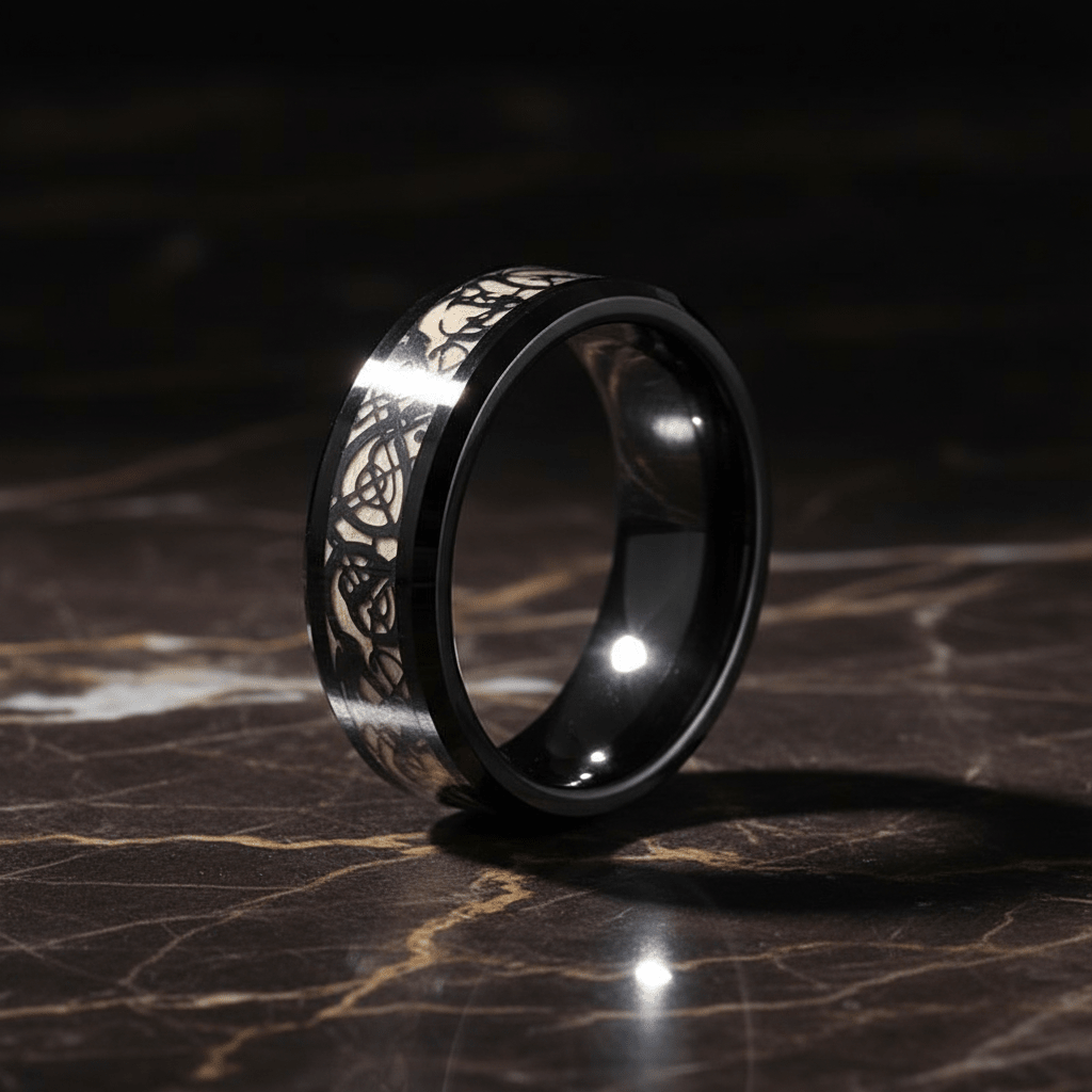 LEON — detail view — men's tungsten carbide wedding ring | Aydins Jewelry