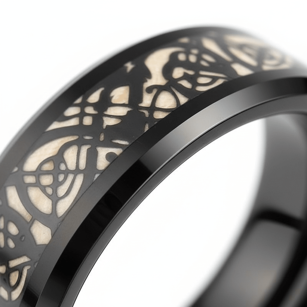 LEON — close-up detail — men's tungsten carbide wedding ring | Aydins Jewelry