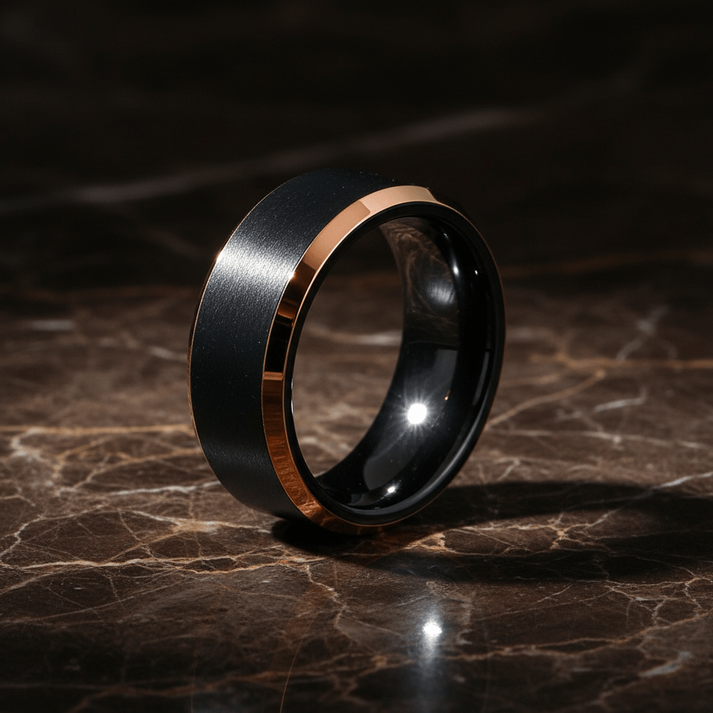 LEONARD — close-up detail — men's tungsten carbide wedding ring | Aydins Jewelry