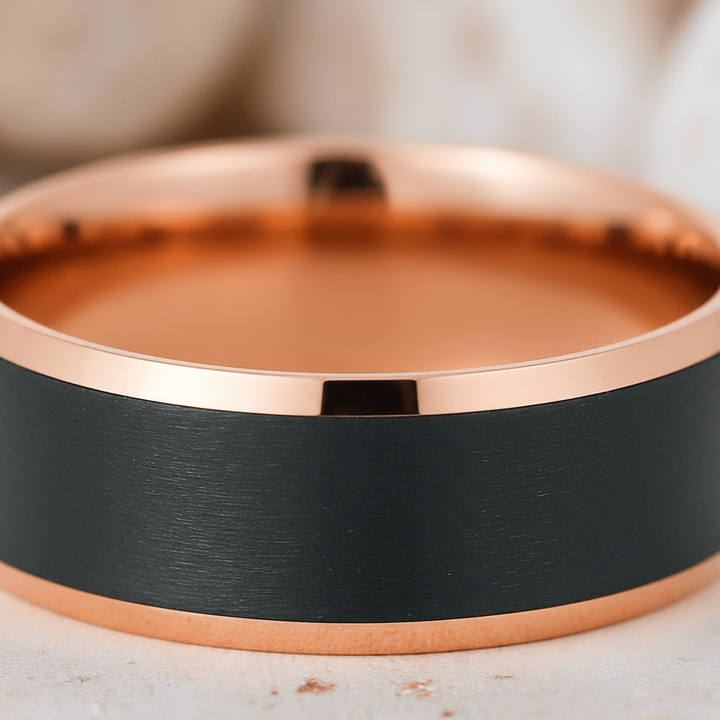 LEONARD — close-up detail — men's tungsten carbide wedding ring | Aydins Jewelry