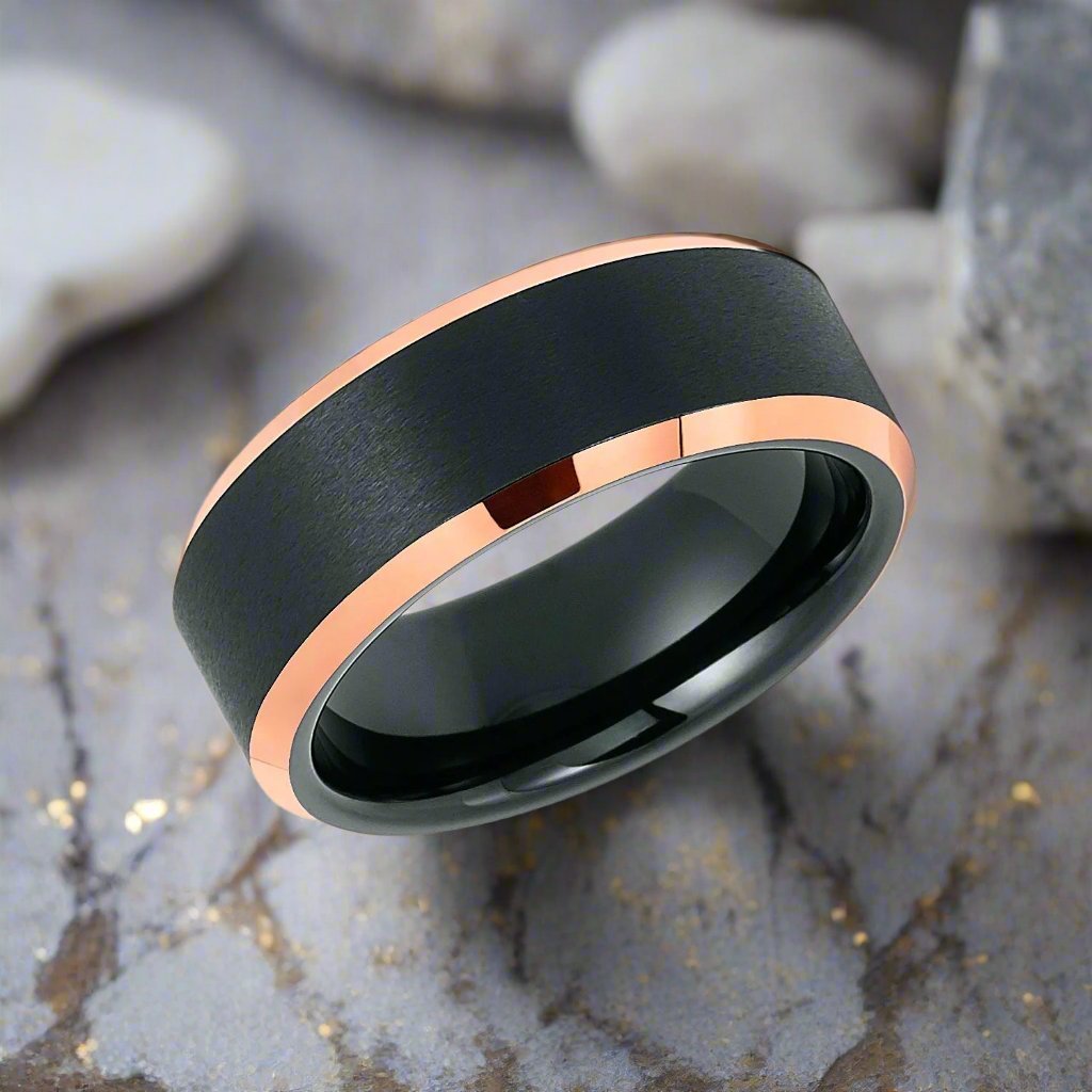 LEONARD — detail view — men's tungsten carbide wedding ring | Aydins Jewelry