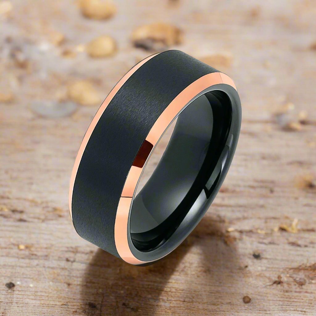 LEONARD — angled view — men's tungsten carbide wedding ring | Aydins Jewelry