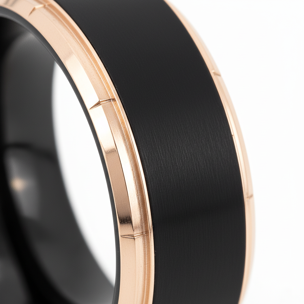 LEONARDO — close-up detail — men's tungsten carbide wedding ring | Aydins Jewelry