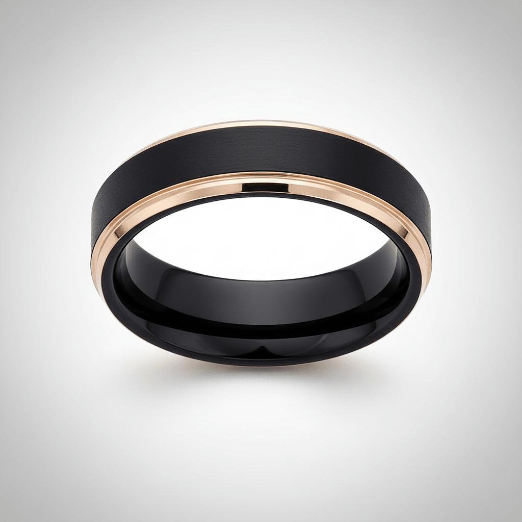 LEONARDO — close-up detail — men's tungsten carbide wedding ring | Aydins Jewelry