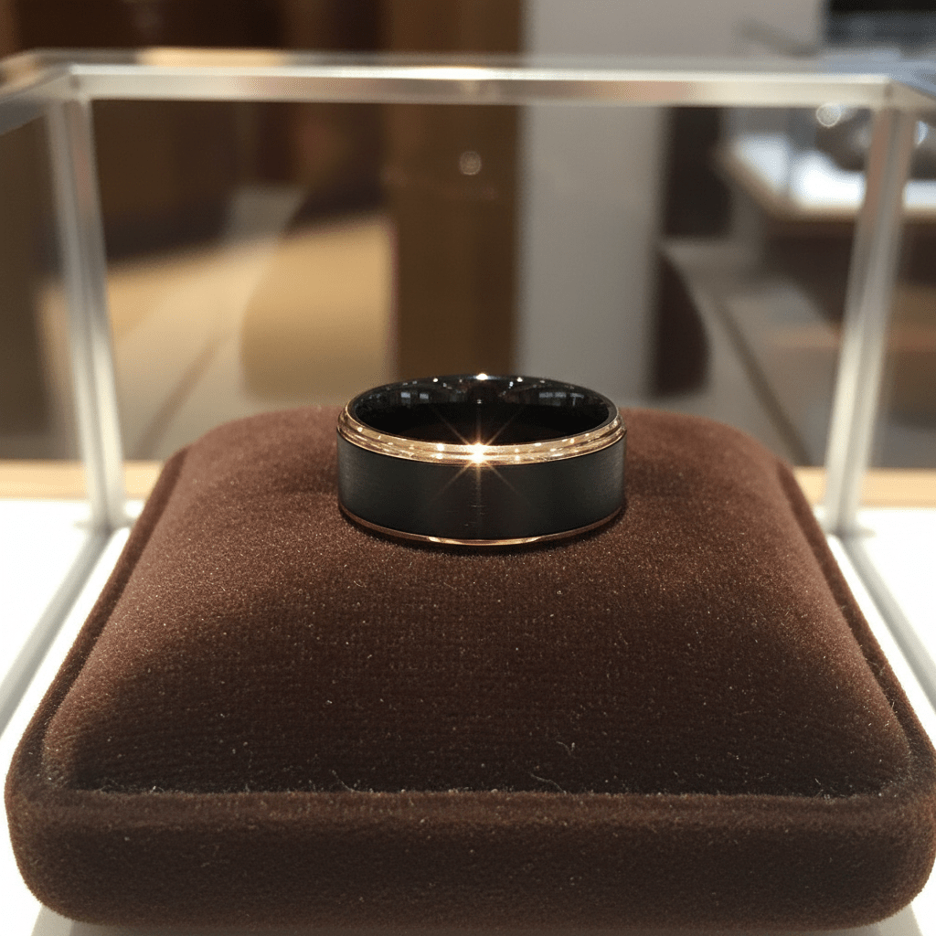 LEONARDO — close-up detail — men's tungsten carbide wedding ring | Aydins Jewelry