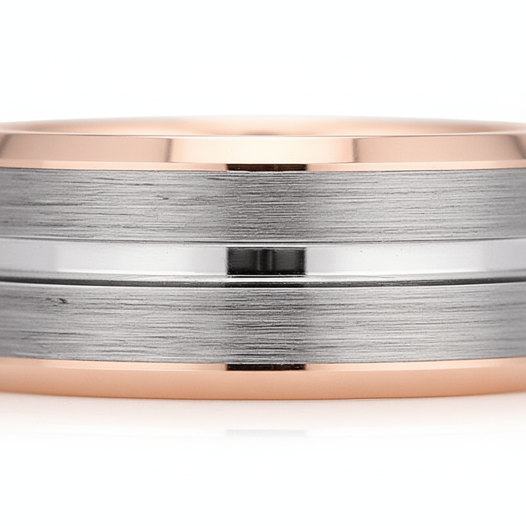 LEONINE — close-up detail — men's tungsten carbide wedding ring | Aydins Jewelry