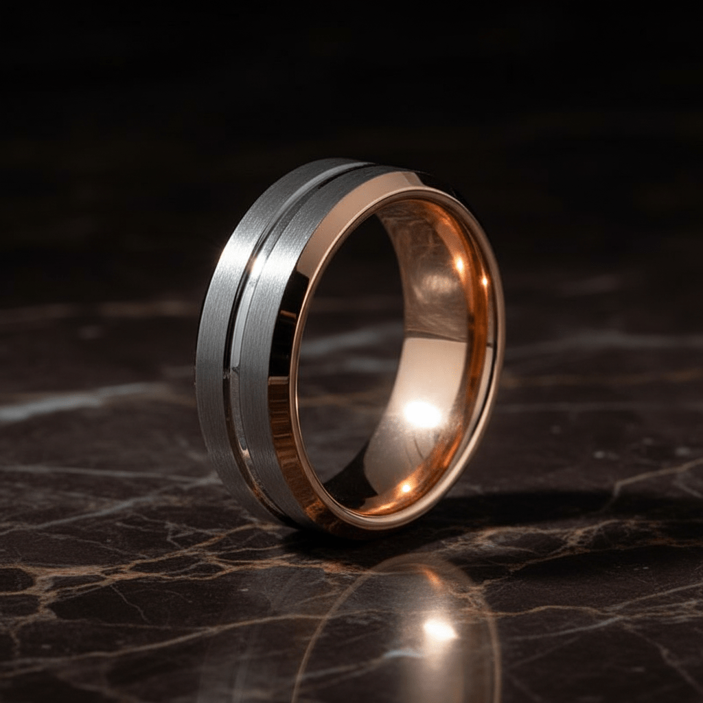 LEONINE — detail view — men's tungsten carbide wedding ring | Aydins Jewelry