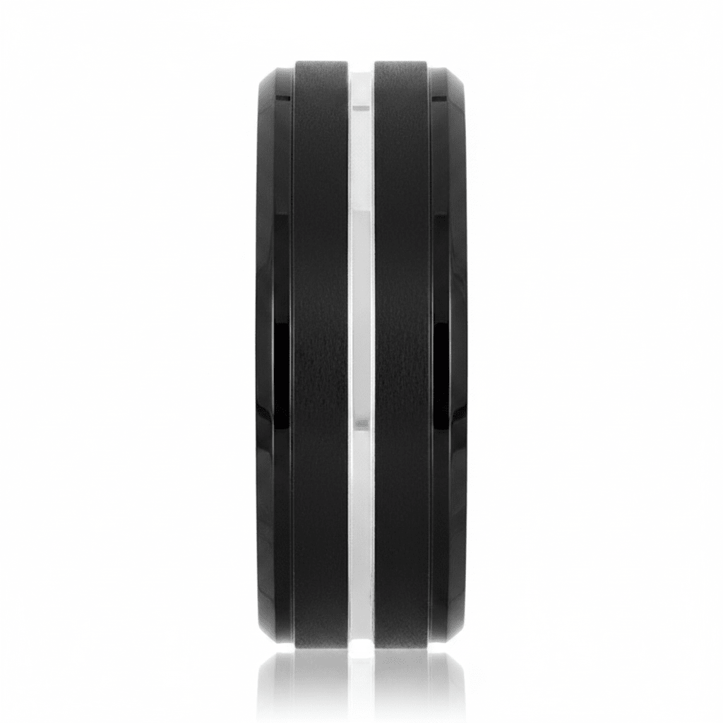 LEOPARD — Front-facing straight-on view — men's tungsten wedding ring.