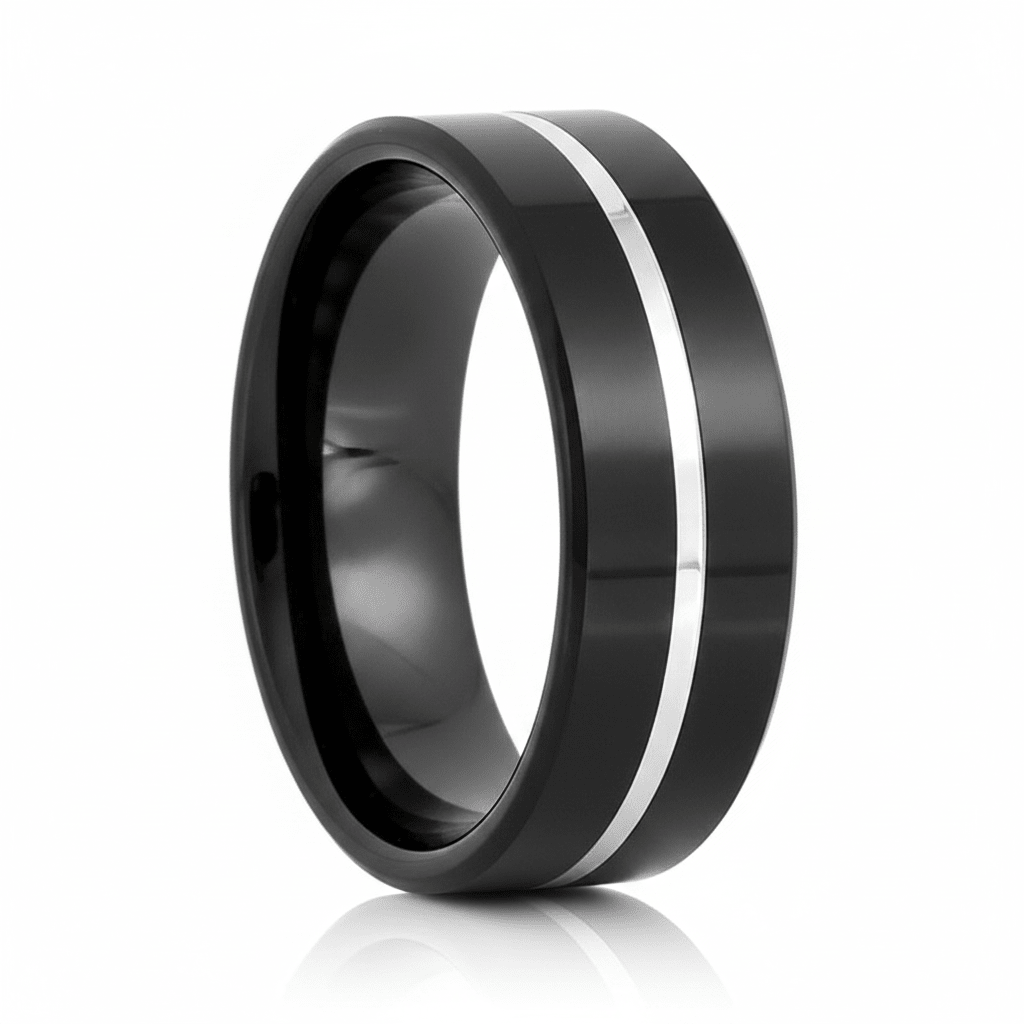 LEOPARD — Hero product shot — men's tungsten wedding ring.