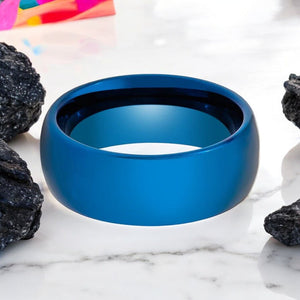 8 mm blue tungsten ring on white background