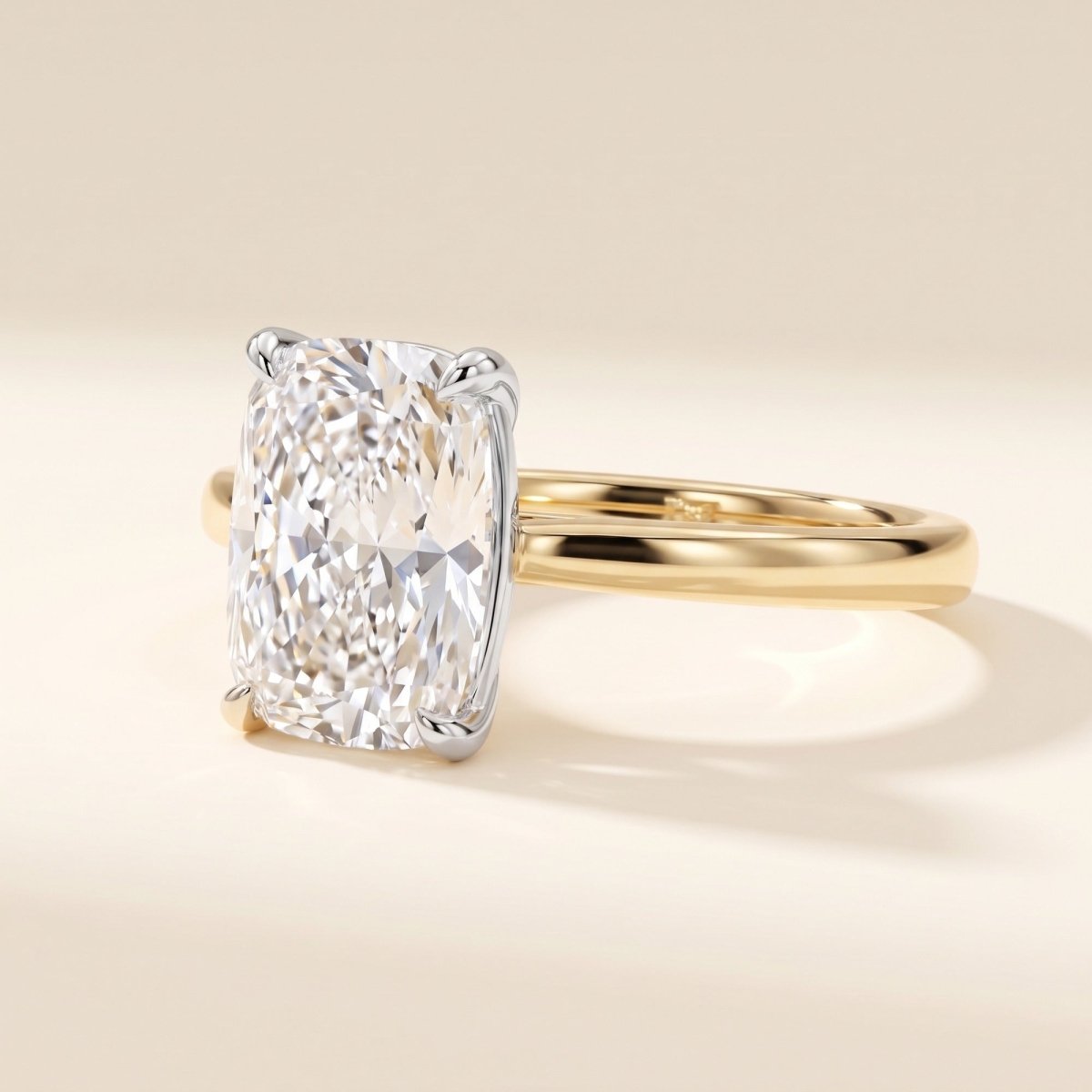 LOUISA elongated cushion lab-grown diamond ring in 10K two-tone gold, studio hero, approx. 1 ct center