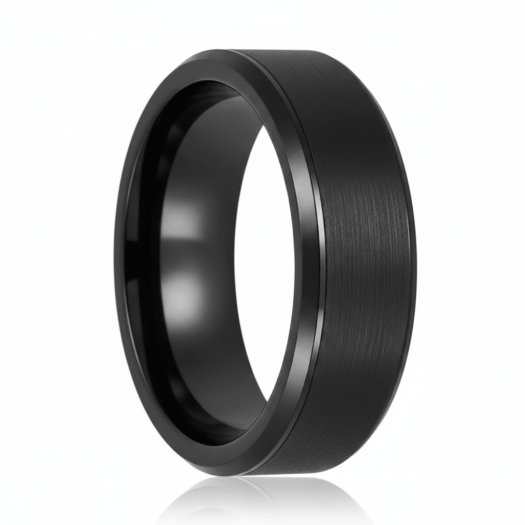 LOVELL — Hero product shot — men's tungsten wedding ring.