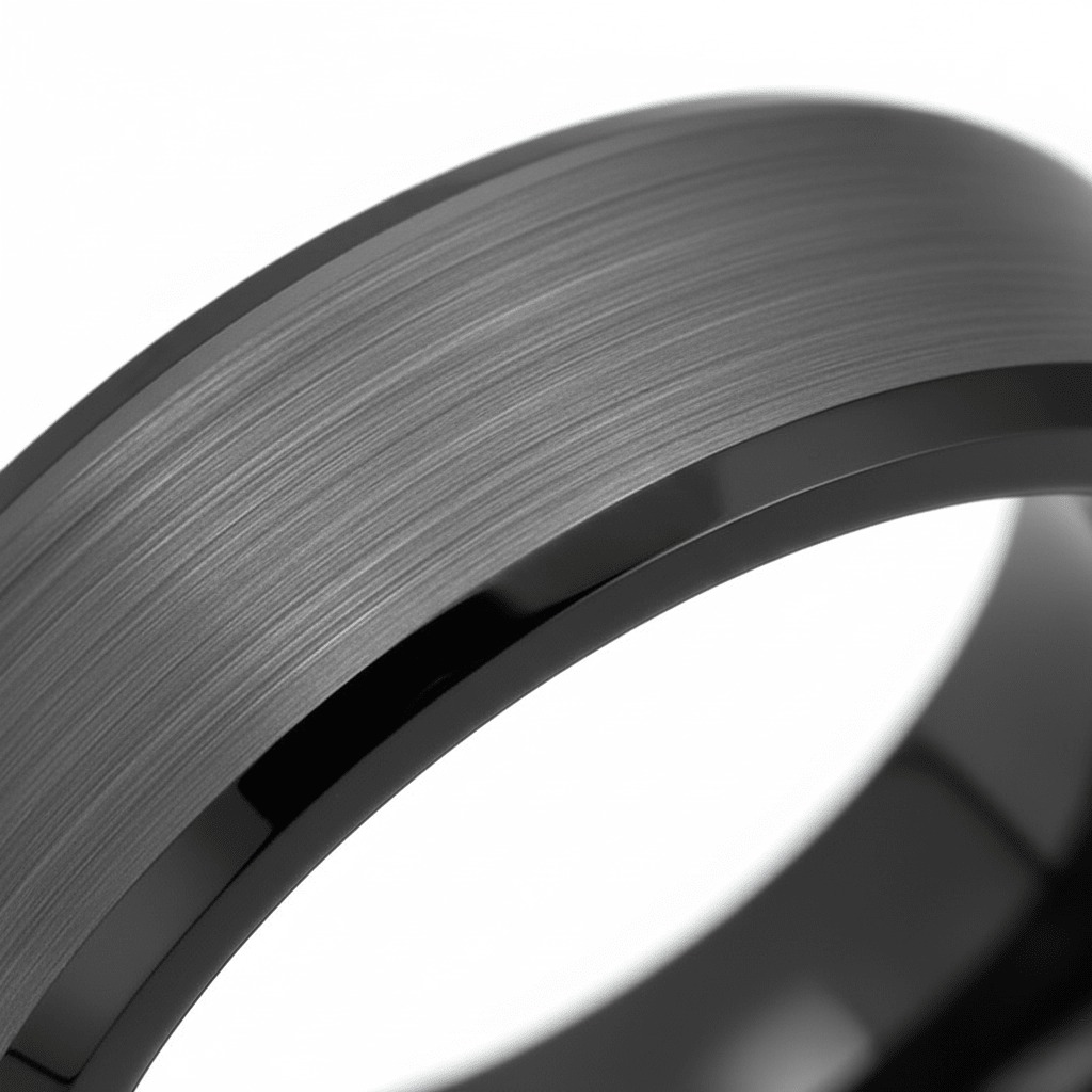 LOVELL — Extreme macro detail — men's tungsten wedding ring.