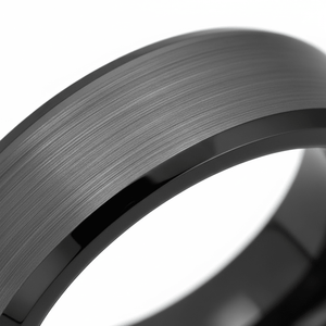 LOVELL — Extreme macro detail — men's tungsten wedding ring.