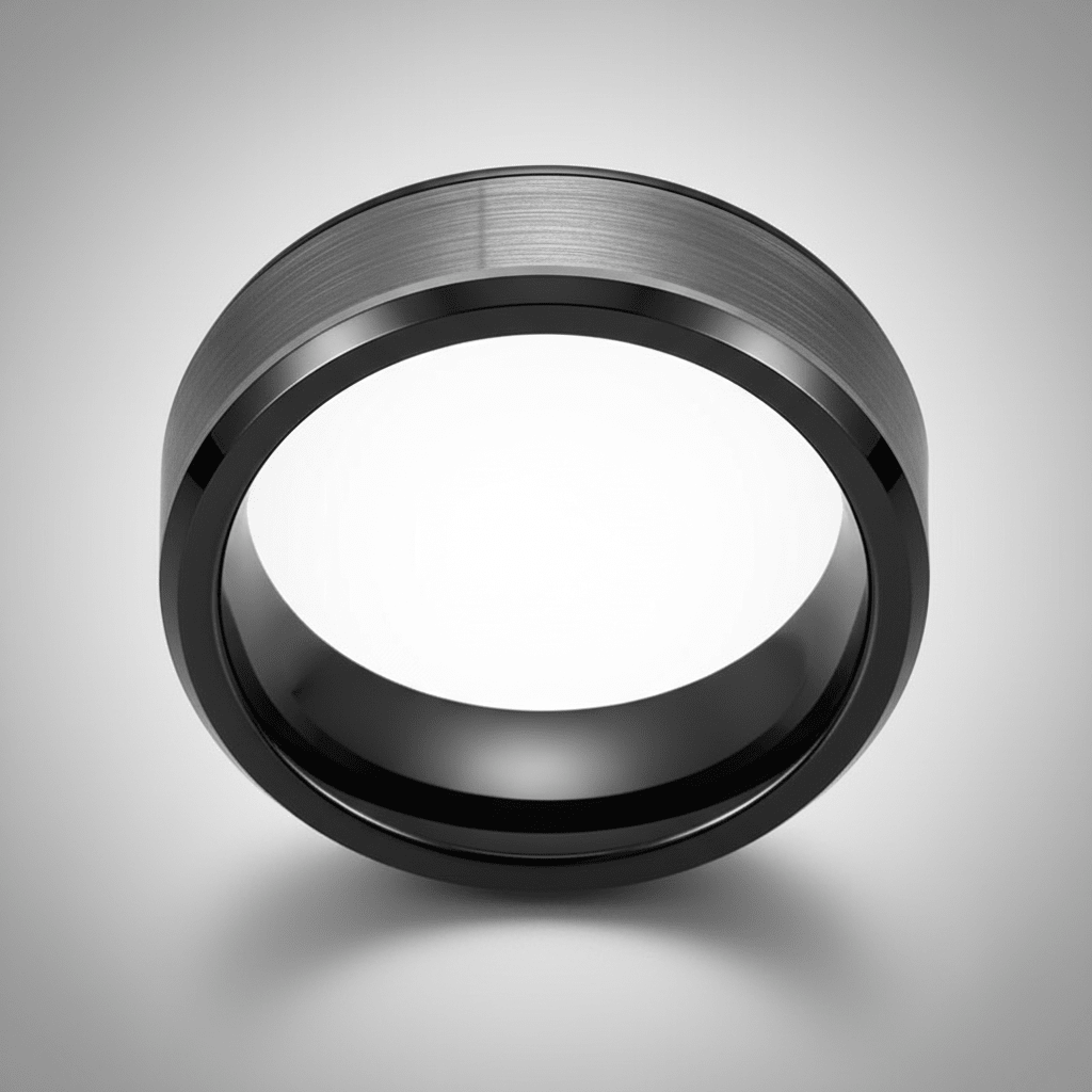 LOVELL — Center-through axial view — men's tungsten wedding ring.