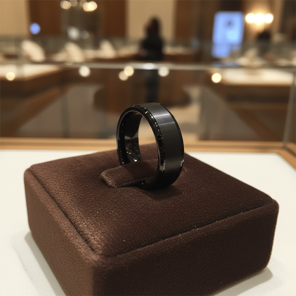 LOVELL — Premium boutique display on velvet — men's tungsten wedding ring.