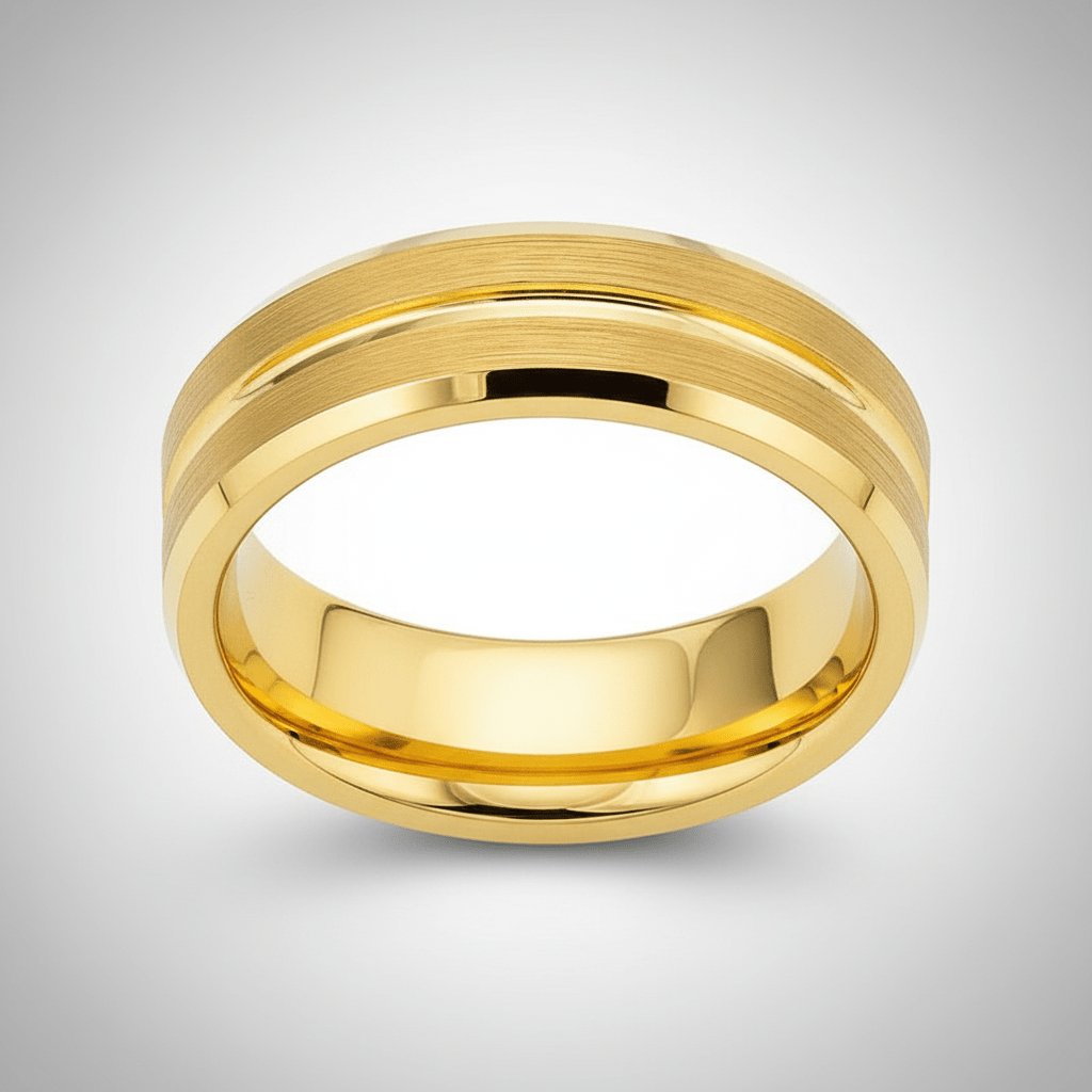 LUCIO — Center-through axial view — men's tungsten wedding ring.