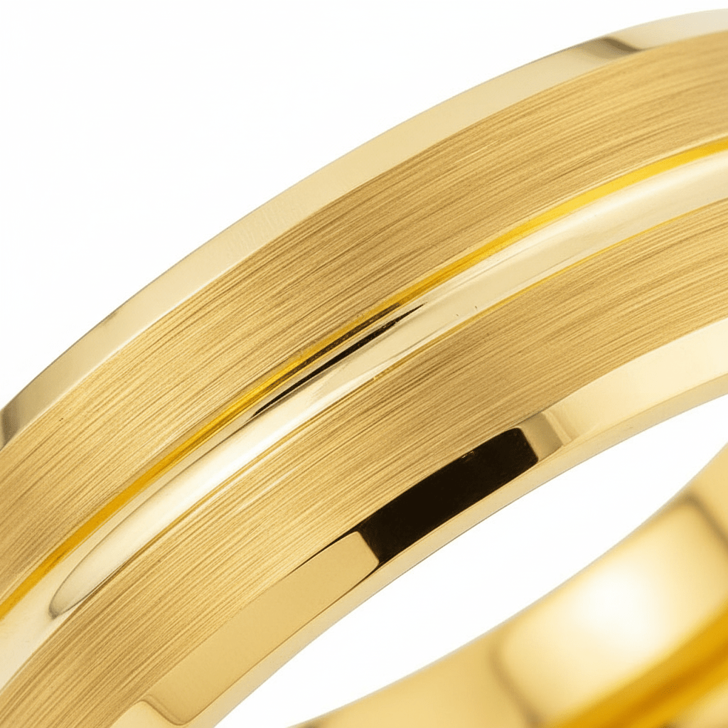 LUCIO — Extreme macro detail — men's tungsten wedding ring.