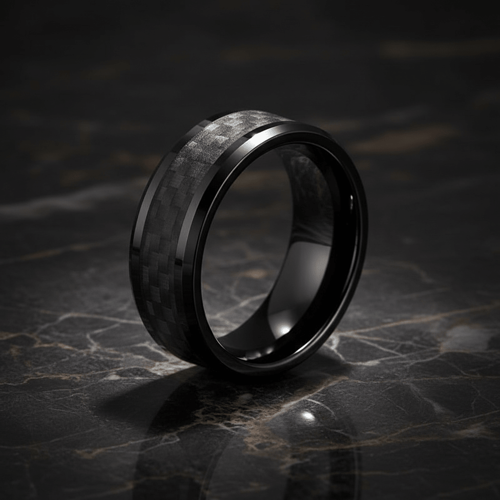 LUCIUS — detail view — men's tungsten carbide wedding ring | Aydins Jewelry